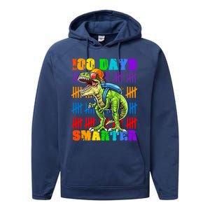 Happy 100th Day Of School Meaningful Gift Dino Trex 100 Days Smarter Great Gift Performance Fleece Hoodie