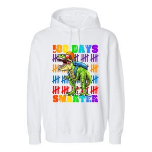 Happy 100th Day Of School Meaningful Gift Dino Trex 100 Days Smarter Great Gift Garment-Dyed Fleece Hoodie