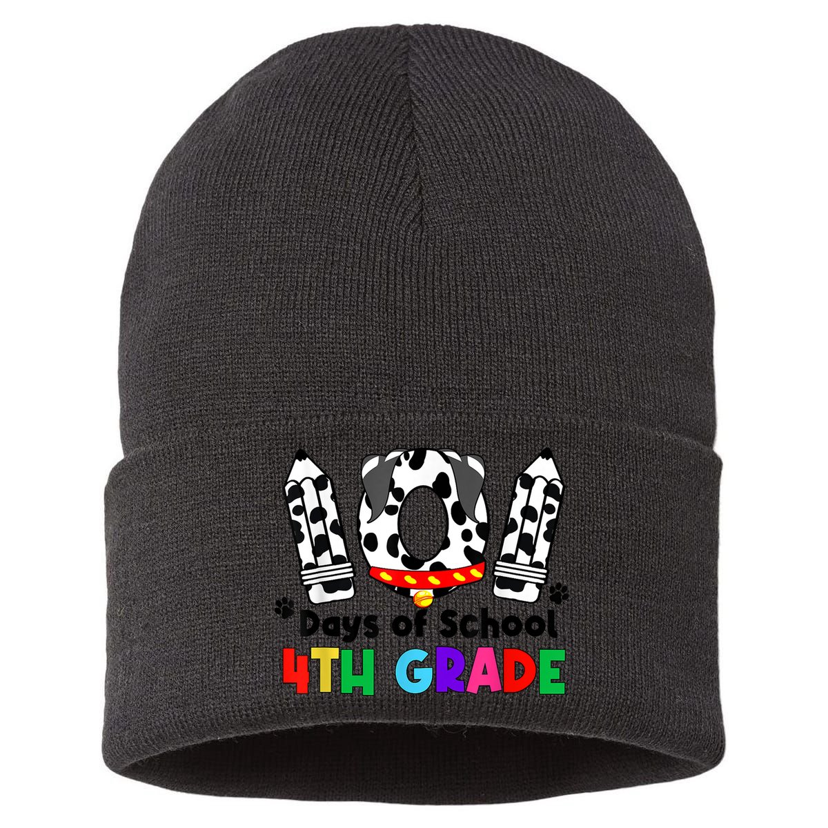 Happy 101 Days School Fourth Grade Dog 100 Days Smarter Sustainable Knit Beanie