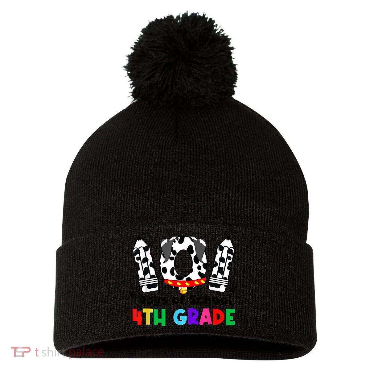 Happy 101 Days School Fourth Grade Dog 100 Days Smarter Pom Pom 12in Knit Beanie