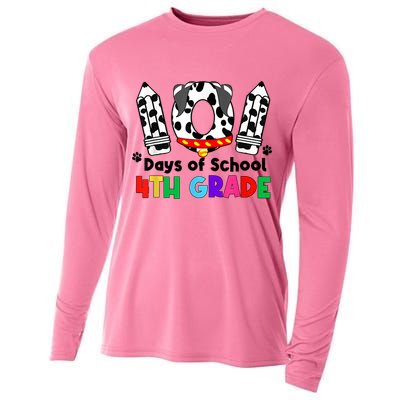 Happy 101 Days School Fourth Grade Dog 100 Days Smarter Cooling Performance Long Sleeve Crew
