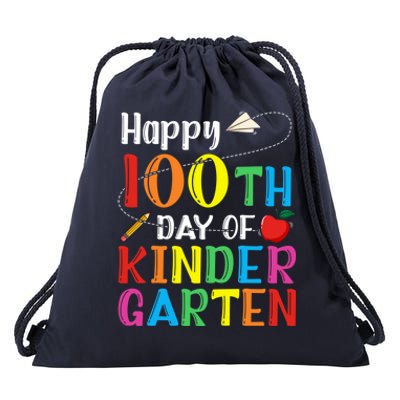 Happy 100th Day Of School Teacher 100 Days Of Kindergarten Funny Gift Drawstring Bag