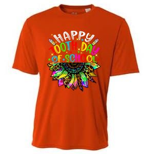 Happy 100th Day Of School Teacher 100 Days Sunflower Tie Dye Gift Cooling Performance Crew T-Shirt