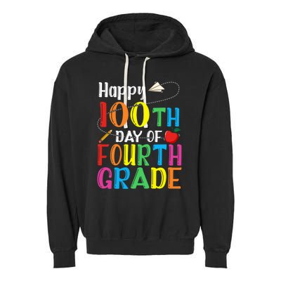 Happy 100Th Day Of School 4Th Grade 100 Days Of Fourth Grade Gift Garment-Dyed Fleece Hoodie