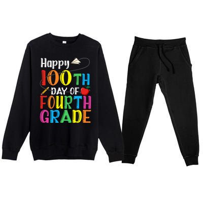 Happy 100Th Day Of School 4Th Grade 100 Days Of Fourth Grade Gift Premium Crewneck Sweatsuit Set