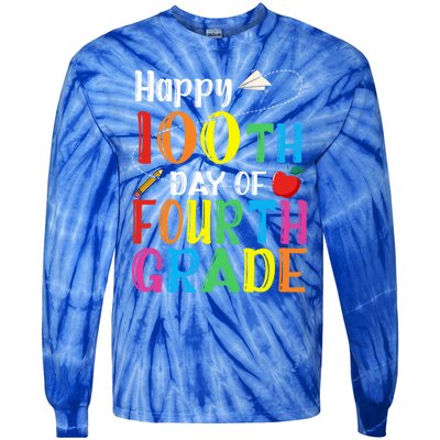 Happy 100Th Day Of School 4Th Grade 100 Days Of Fourth Grade Gift Tie-Dye Long Sleeve Shirt