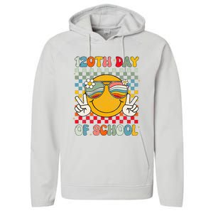 Happy 120th Day Of School Groovy 120 Days Of School Teacher Performance Fleece Hoodie