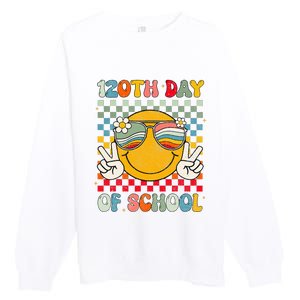 Happy 120th Day Of School Groovy 120 Days Of School Teacher Premium Crewneck Sweatshirt