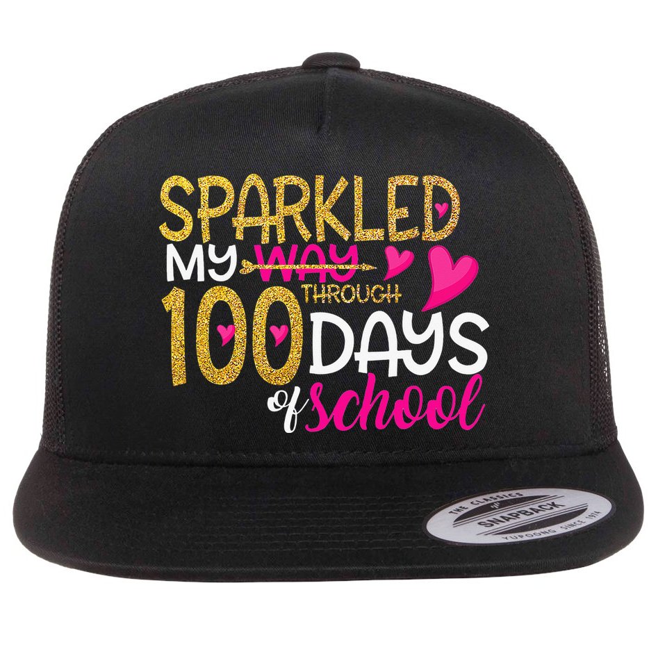Happy 100th Day Sparkled My Way Through 100 Days Of School Flat Bill Trucker Hat