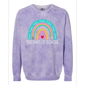 Happy 100th Day Of School Teacher 100 Days Rainbow Gift Colorblast Crewneck Sweatshirt