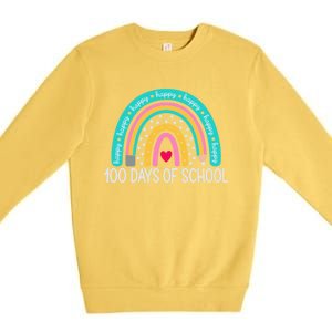 Happy 100th Day Of School Teacher 100 Days Rainbow Gift Premium Crewneck Sweatshirt