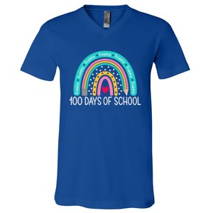 Happy 100th Day Of School Teacher 100 Days Rainbow Gift V-Neck T-Shirt