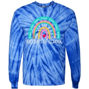 Happy 100th Day Of School Teacher 100 Days Rainbow Gift Tie-Dye Long Sleeve Shirt