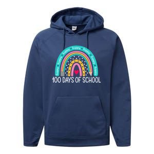 Happy 100th Day Of School Teacher 100 Days Rainbow Gift Performance Fleece Hoodie