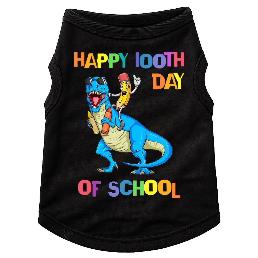 Happy 100th Day Of School Pencil Riding Dinosaur T Rex Funny Doggie Tank
