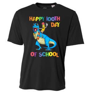 Happy 100th Day Of School Pencil Riding Dinosaur T Rex Funny Cooling Performance Crew T-Shirt