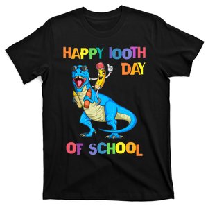 Happy 100th Day Of School Pencil Riding Dinosaur T Rex Funny T-Shirt