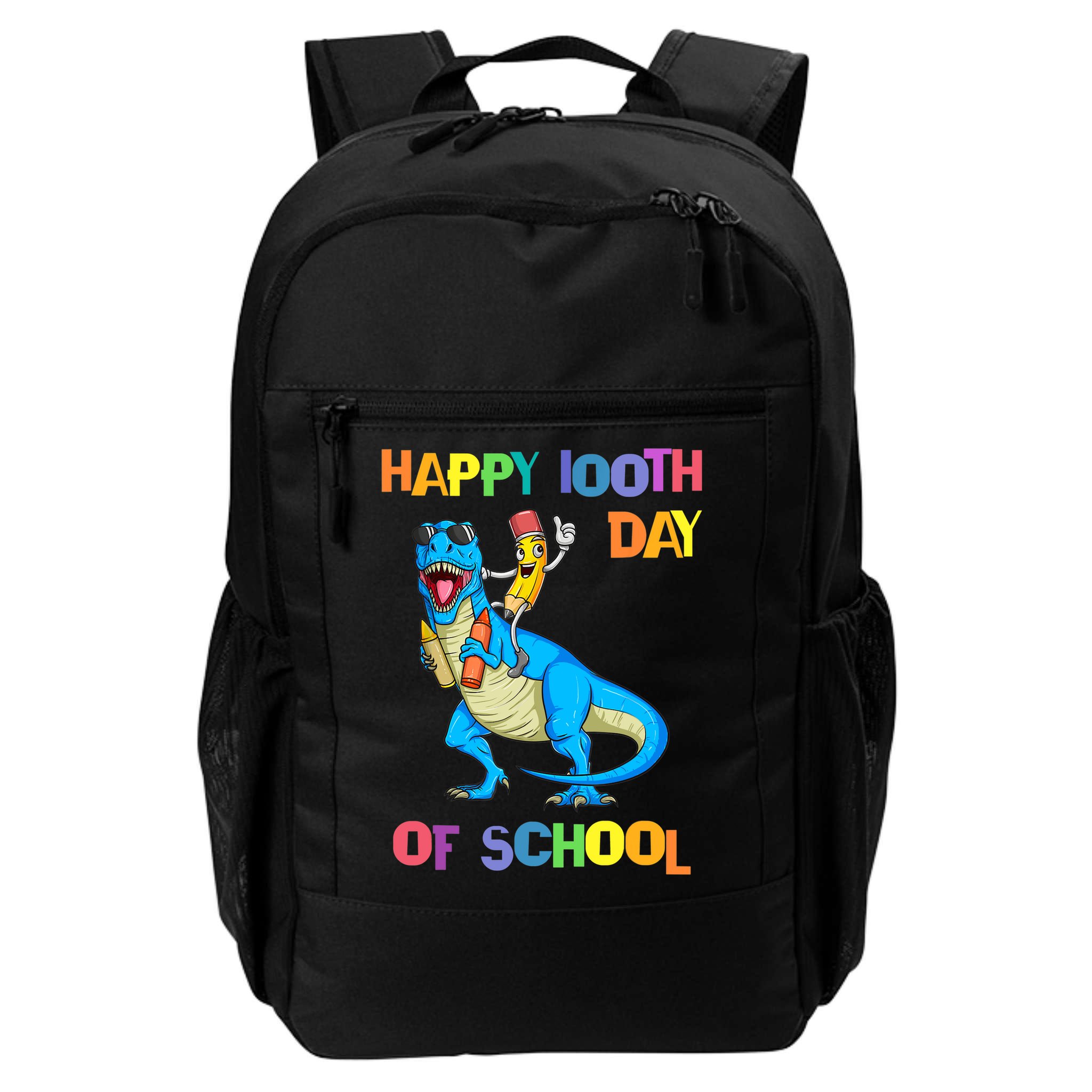 Happy 100th Day Of School Pencil Riding Dinosaur T Rex Funny Backpack