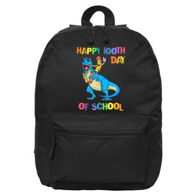 Happy 100th Day Of School Pencil Riding Dinosaur T Rex Funny 16 in Basic Backpack