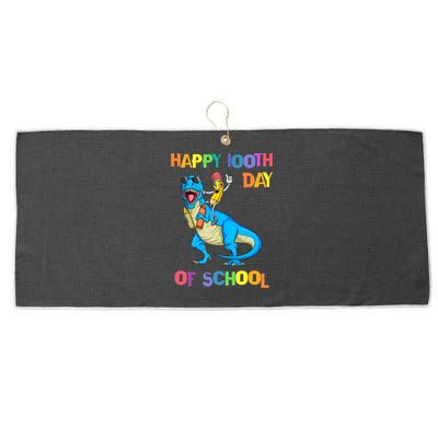 Happy 100th Day Of School Pencil Riding Dinosaur T Rex Funny Large Microfiber Waffle Golf Towel