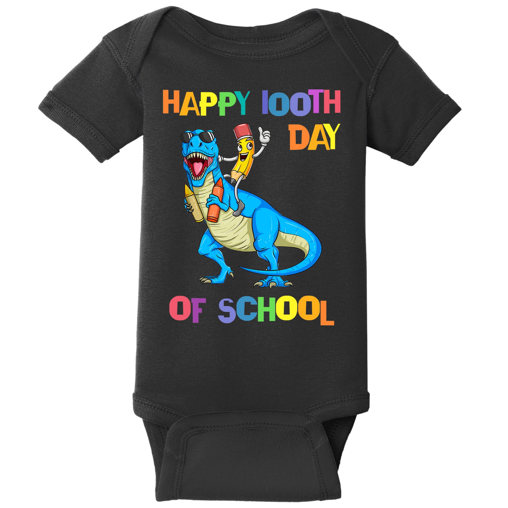 Happy 100th Day Of School Pencil Riding Dinosaur T Rex Funny Baby Bodysuit