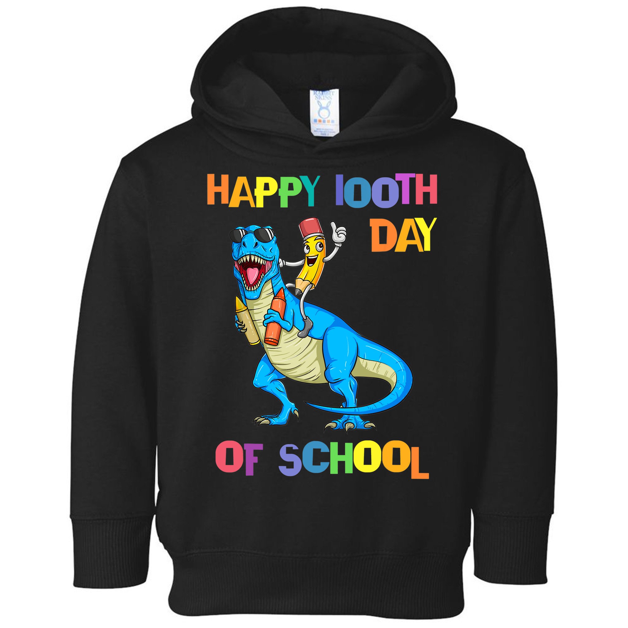Happy 100th Day Of School Pencil Riding Dinosaur T Rex Funny Toddler Hoodie