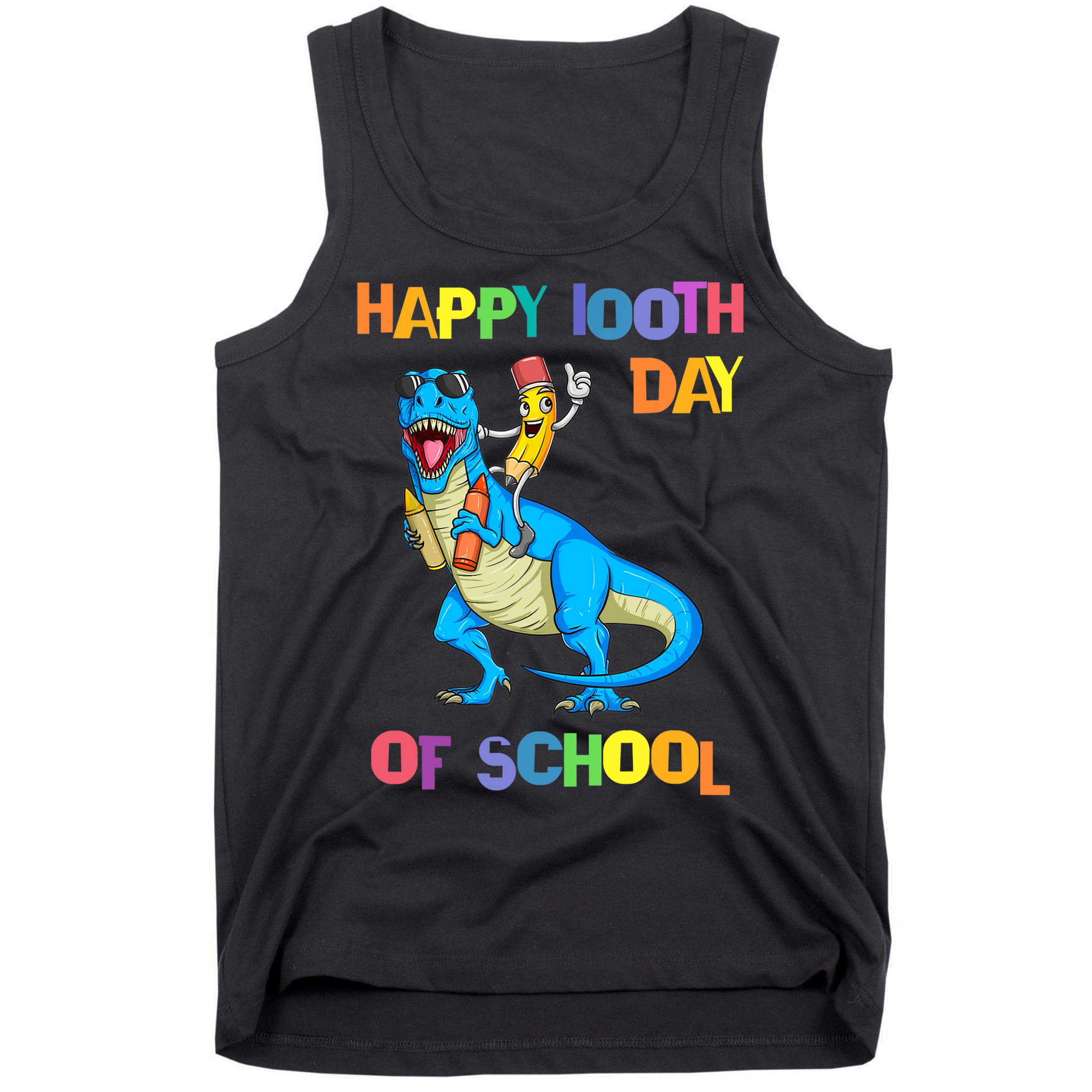 Happy 100th Day Of School Pencil Riding Dinosaur T Rex Funny Tank Top