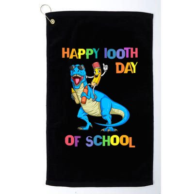 Happy 100th Day Of School Pencil Riding Dinosaur T Rex Funny Platinum Collection Golf Towel