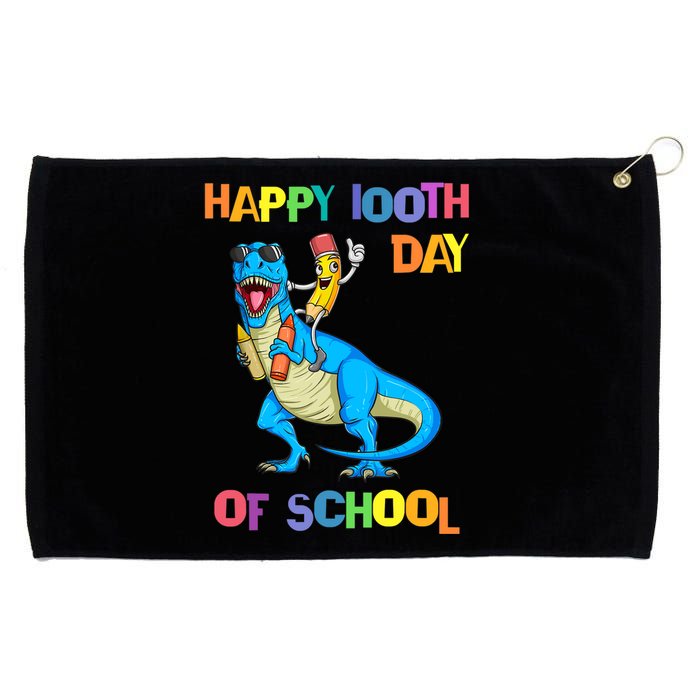 Happy 100th Day Of School Pencil Riding Dinosaur T Rex Funny Grommeted Golf Towel