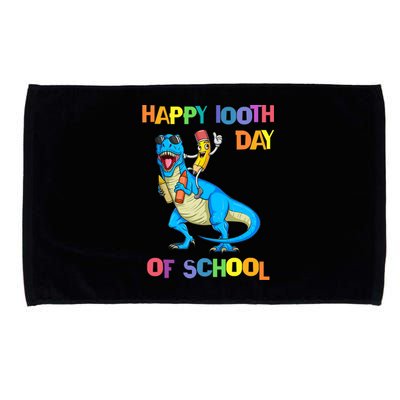 Happy 100th Day Of School Pencil Riding Dinosaur T Rex Funny Microfiber Hand Towel