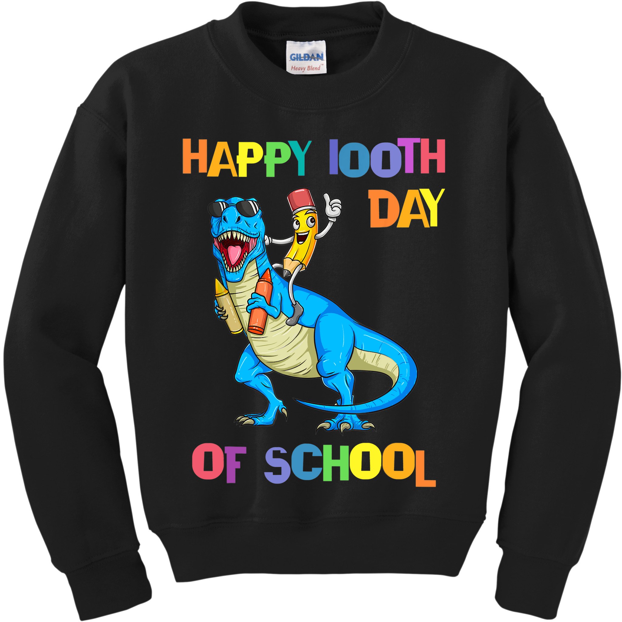 Happy 100th Day Of School Pencil Riding Dinosaur T Rex Funny Kids Sweatshirt