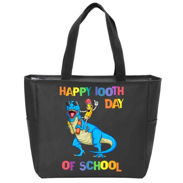 Happy 100th Day Of School Pencil Riding Dinosaur T Rex Funny Zip Tote Bag