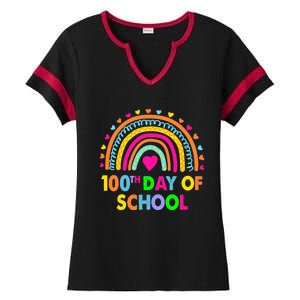 Happy 100th Day Of School Teacher Rainbow 100 Days Smarter Great Gift Ladies Halftime Notch Neck Tee