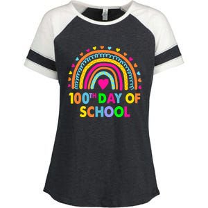 Happy 100th Day Of School Teacher Rainbow 100 Days Smarter Great Gift Enza Ladies Jersey Colorblock Tee