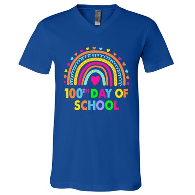 Happy 100th Day Of School Teacher Rainbow 100 Days Smarter Great Gift V-Neck T-Shirt