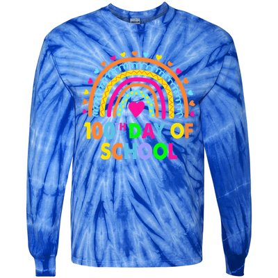 Happy 100th Day Of School Teacher Rainbow 100 Days Smarter Great Gift Tie-Dye Long Sleeve Shirt