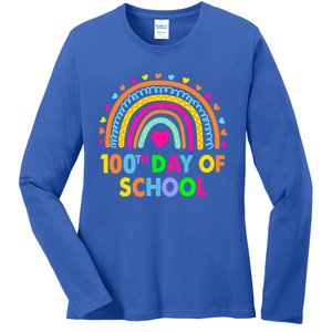 Happy 100th Day Of School Teacher Rainbow 100 Days Smarter Great Gift Ladies Long Sleeve Shirt