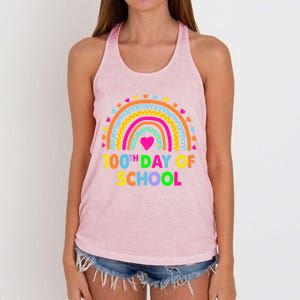 Happy 100th Day Of School Teacher Rainbow 100 Days Smarter Great Gift Women's Knotted Racerback Tank