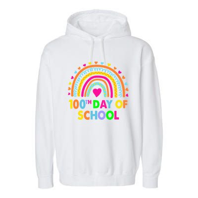 Happy 100th Day Of School Teacher Rainbow 100 Days Smarter Great Gift Garment-Dyed Fleece Hoodie