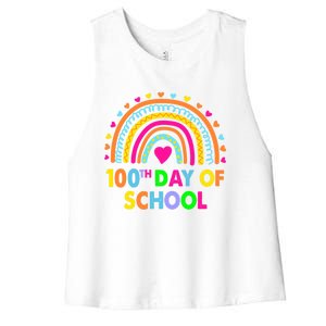 Happy 100th Day Of School Teacher Rainbow 100 Days Smarter Great Gift Women's Racerback Cropped Tank