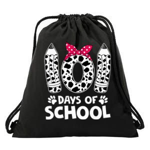 Happy 101 Days Of School Funny Student Teacher Dalmatian Design Drawstring Bag