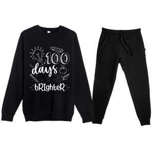 Happy 100th Day Of School Teacher Student 100 Days Brighter Great Gift Premium Crewneck Sweatsuit Set