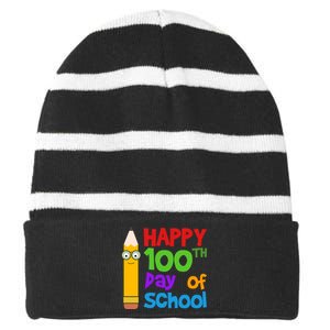 Happy 100th Day Of School Cute Striped Beanie with Solid Band