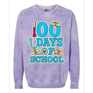 Happy 100th Day Of School Nurses 100 Days Of School Cute Gift Colorblast Crewneck Sweatshirt