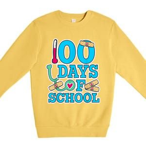 Happy 100th Day Of School Nurses 100 Days Of School Cute Gift Premium Crewneck Sweatshirt