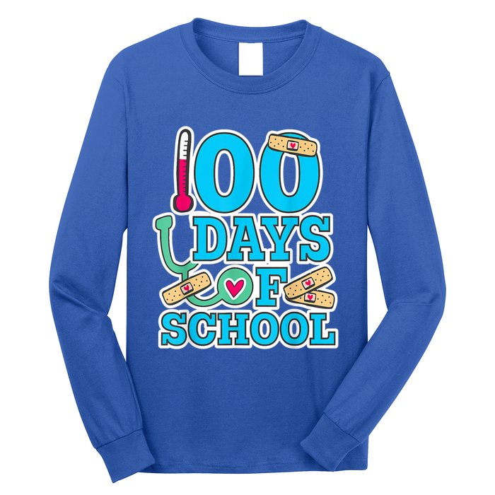 Happy 100th Day Of School Nurses 100 Days Of School Cute Gift Long Sleeve Shirt