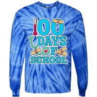 Happy 100th Day Of School Nurses 100 Days Of School Cute Gift Tie-Dye Long Sleeve Shirt