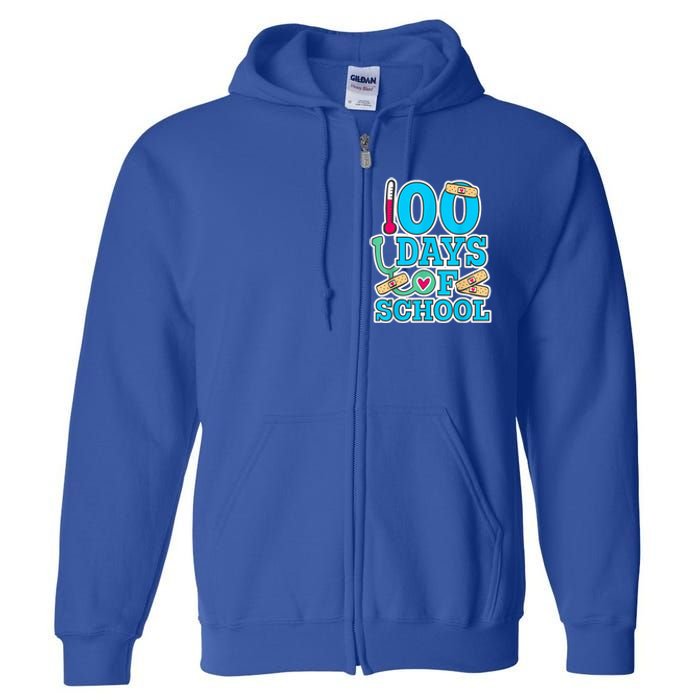 Happy 100th Day Of School Nurses 100 Days Of School Cute Gift Full Zip Hoodie