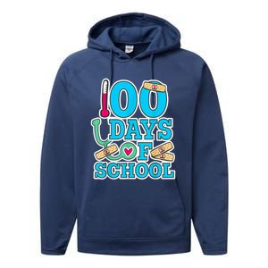 Happy 100th Day Of School Nurses 100 Days Of School Cute Gift Performance Fleece Hoodie