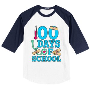 Happy 100th Day Of School Nurses 100 Days Of School Cute Gift Baseball Sleeve Shirt